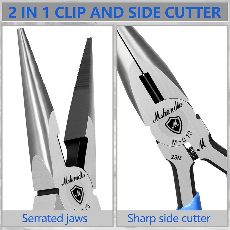 mshandto Needle Nose Pliers, Long Nose Pliers for Wire Bending, High Carbon Steel Needle Nose Plier, Serrated Jaw Pliers for Jewelry Making Electronics Repair Object Grasping Craft Making - Image 4